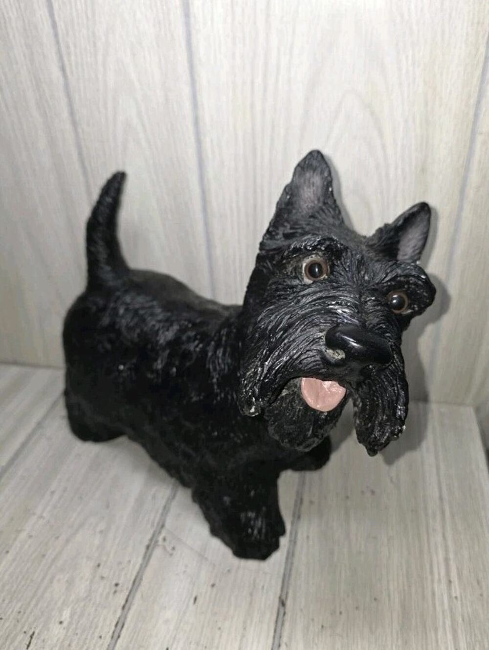 Vtg Black Scottish Terrier Dog Life Like Glass Eyes Art Resin Statue USA Puppy 1